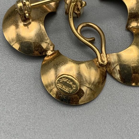 Vintage Gold 5 Petal Flower Retro Design Pearl Brooch Signed Turin Inc 12K GF - Picture 8 of 10